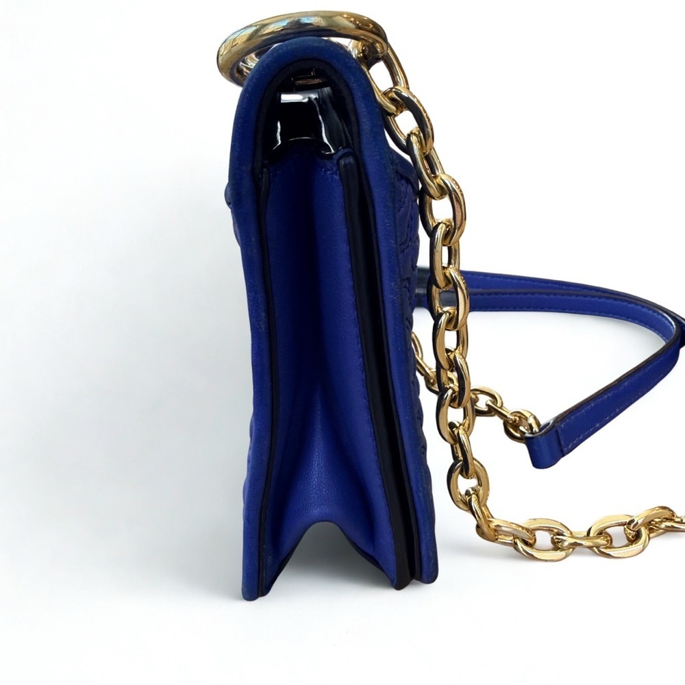 🔥 Tory Burch Fleming Small Quilted Floral Shoulder Bag - Royal Blue/Gold - Picture 8 of 8